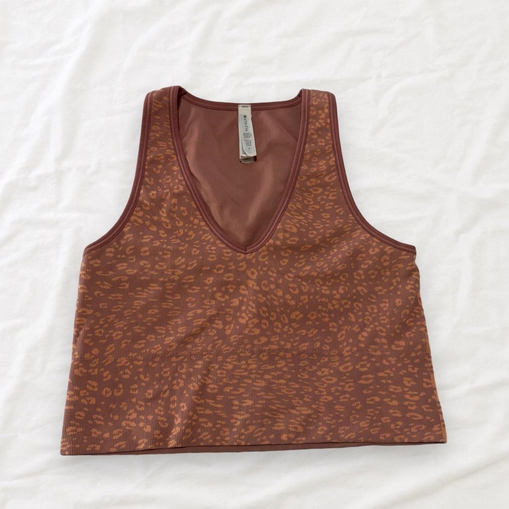 Athleta Aurora Crop Rib Tank Ocelot Spot Bright Peach Leopard Print Size M